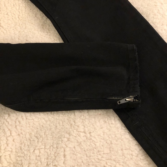 PACSUN Ripped Zip Black Stacked Skinny Jeans - Picture 6 of 8